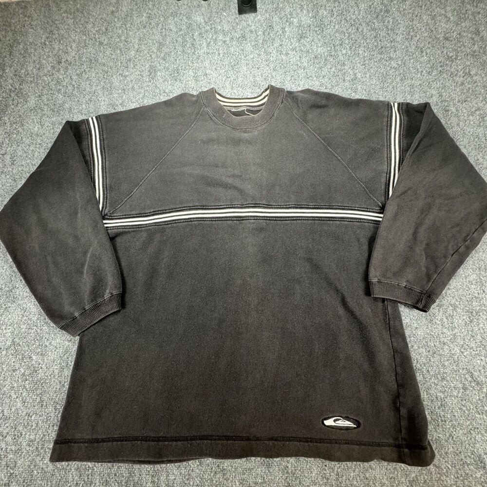 Vintage Quiksilver Sweatshirt Men's XL Black Gray Stripe Y2K Surf Skate Pullover